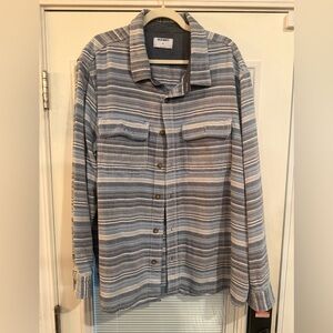 Old Navy Men's Light Blue and Gray Striped Button-Up Shirt Jacket